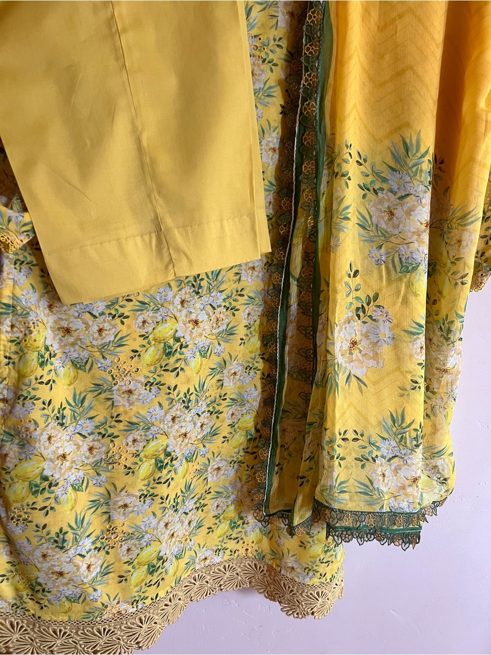Yellow Floral Indian Pakistani lawn cotton dress brand Bareeze - Picture 9 of 11